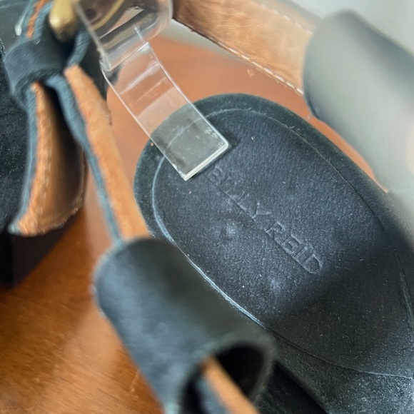 Billy Reid • black suede block heel sandals ankle strap leather stacked buckle - Picture 3 of 8